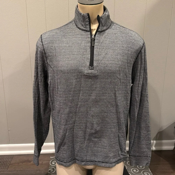 Bugatchi Other - Bugatchi Uomo Men’s Medium 1/4 Zip Up Sweater Houndtooth Long Sleeve Elbow Patch